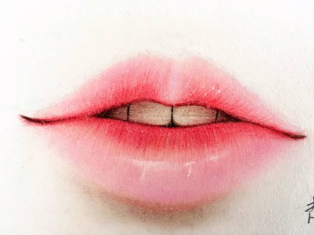 好粉嘟嘟。_画渣就是这样,一个嘴唇画了一上午